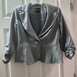 XOXO Women's Grey Blazer with 3/4 Ruched Sleeves